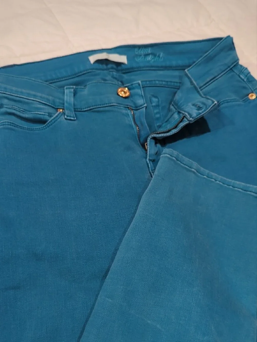 7 For All Mankind Teal Slim, Straight Jeans - Like New